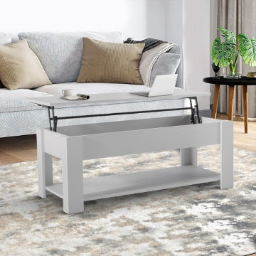 Ted 39 Inch Lift Top Extendable Coffee Table with Open Shelf, White Finish By Casagear Home