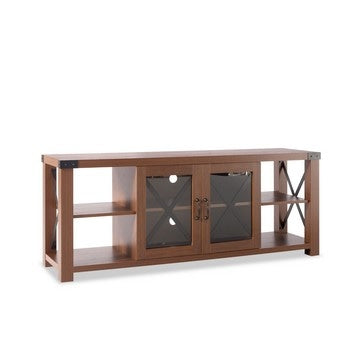 60 Inch Modern TV Entertainment Console, 2 Glass Doors and 2 Shelves, Brown By Casagear Home
