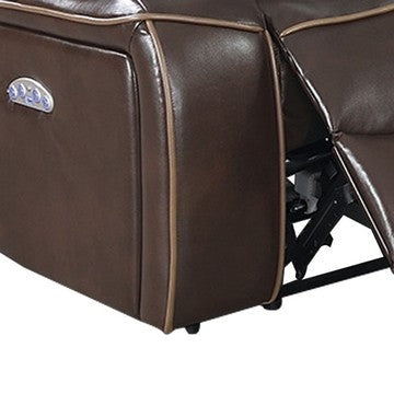 Xiu 38 Inch Power Recliner Chair USB Port Storage Faux Leather Brown By Casagear Home BM286284