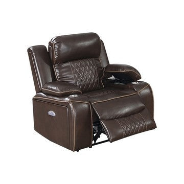 Xiu 38 Inch Power Recliner Chair, USB Port, Storage, Faux Leather, Brown By Casagear Home