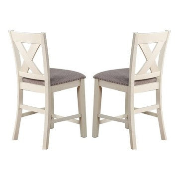Joss 40 Inch Cottage Wood Counter Height Chair, Set of 2, Gray Seat, Cream By Casagear Home