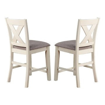 Joss Counter Height Chairs | 40" | Set of 2 | Gray Seat | Cream Frame