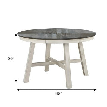 48 Inch Round Dining Table 2 Tone Dark Veneer Top Crisp White Base By Casagear Home BM286293