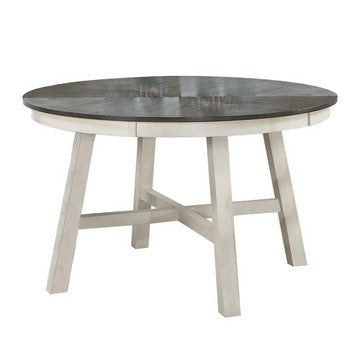 48 Inch Round Dining Table, 2 Tone Dark Veneer Top, Crisp White Base By Casagear Home
