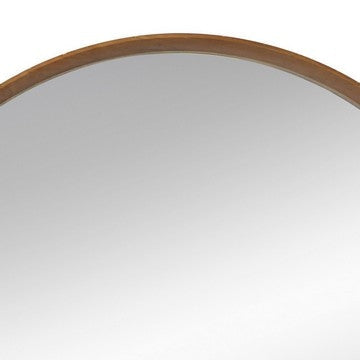 Roe 40 Inch Round Accent Mirror Brown Pine Wood Frame Wall Hung By Casagear Home BM286302