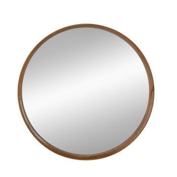 Roe 40 Inch Round Accent Mirror, Brown Pine Wood Frame, Wall Hung By Casagear Home