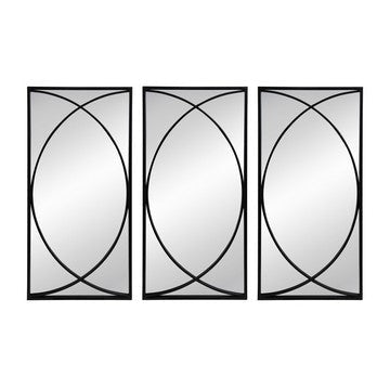 32 Inch 3 Piece Wall Mirror, Concentric Circles, Stylish Black Metal Frame By Casagear Home