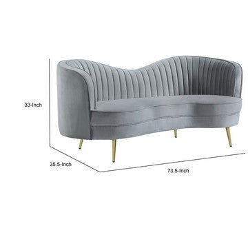 Enzo 74 Inch Modern Loveseat Channel Tufted Kidney Shape Gray and Gold By Casagear Home BM286331