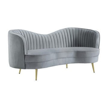 Enzo 74 Inch Modern Loveseat, Channel Tufted Kidney Shape, Gray and Gold By Casagear Home