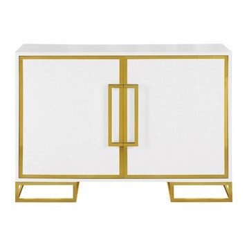 48 Inch Wood Accent Cabinet with 2 Doors and Square Open Base White Gold By Casagear Home BM286339
