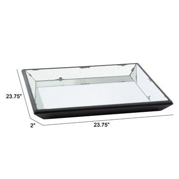 24 Inch Square Decorative Tray with Mirrored Surface Modern Style Black By Casagear Home BM286364