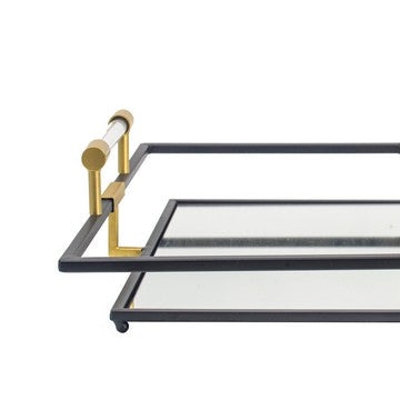 21 27 Inch Set of 2 Decorative Trays with Mirror Modern Frame Gold Black By Casagear Home BM286365