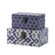 Wood Boxes | Set of 2 | 12", 10" | Blue White Quatrefoil Design