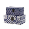 12, 10 Inch Wood Boxes, Classic Blue and White Quatrefoil Design, Set of 2 By Casagear Home