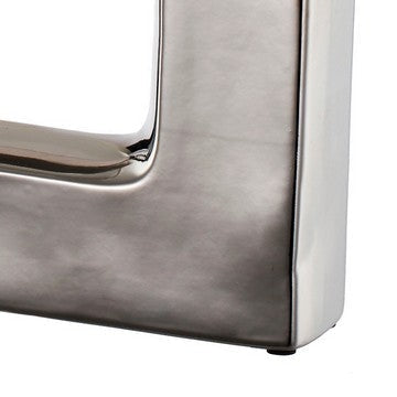 16 Inch Modern Vase Artisanal Keyhole Design Metallic Silver Stoneware By Casagear Home BM286370