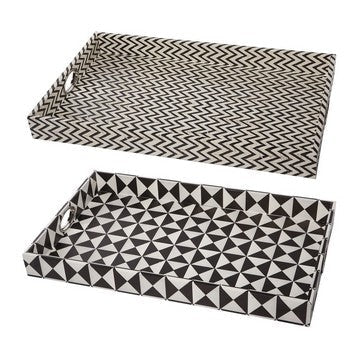 Decorative Trays | Set of 2 | 25" | Black White Wood | Art Deco