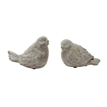 Kima Set of 2 Sitting Resting Birds Accent Decor, Weathered Gray Ceramic By Casagear Home