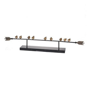 33 Inch Modern Accent Decor, Golden Metal Perched Birds on a Black Arrow By Casagear Home