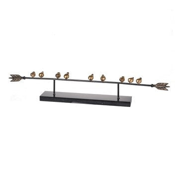 Accent Decor | 33" | Perched Birds on Black Arrow | Gold Metal