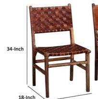 34 Inch Set of 2 Wood Dining Chairs Leather Woven Back and Seat Brown By Casagear Home BM286399