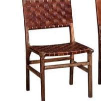 34 Inch Set of 2 Wood Dining Chairs, Leather Woven Back and Seat, Brown By Casagear Home