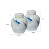 8 Inch Lidded Ginger Jar Painted Koi Fish White Blue Porcelain Set of 2 By Casagear Home BM286405