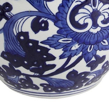 10 Inch Lidded Jar Round Persian Floral Print Blue and White Porcelain By Casagear Home BM286406