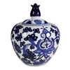 10 Inch Lidded Jar, Round Persian Floral Print, Blue and White Porcelain By Casagear Home