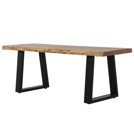 70 Inch Modern Dining Bench, Wood Seat Top and Trapezoidal Iron Legs, Black By Casagear Home