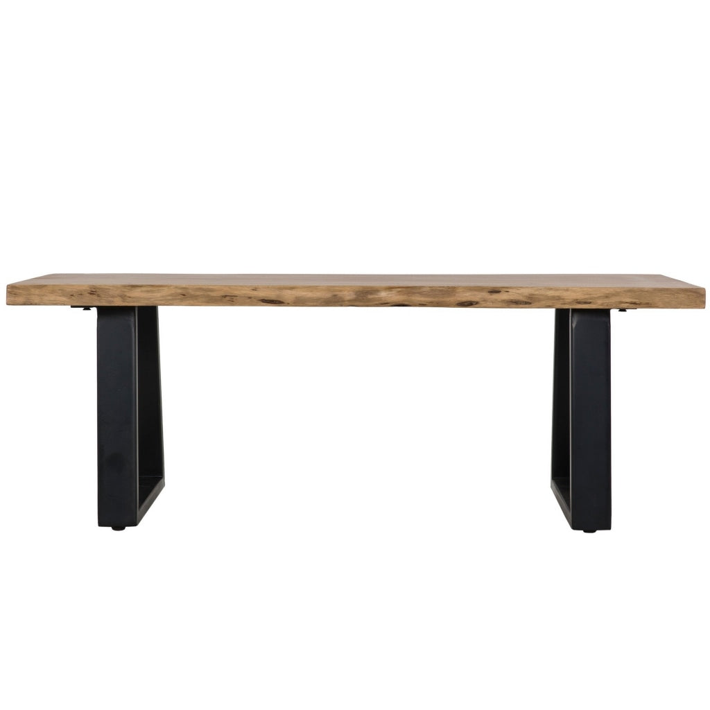 70 Inch Modern Dining Bench Wood Seat Top and Trapezoidal Iron Legs Black By Casagear Home BM286411