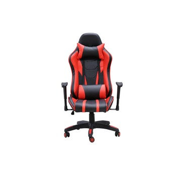 22 Inch Office Gaming Chair Red Black Faux Leather with Back Pillows By Casagear Home BM286422