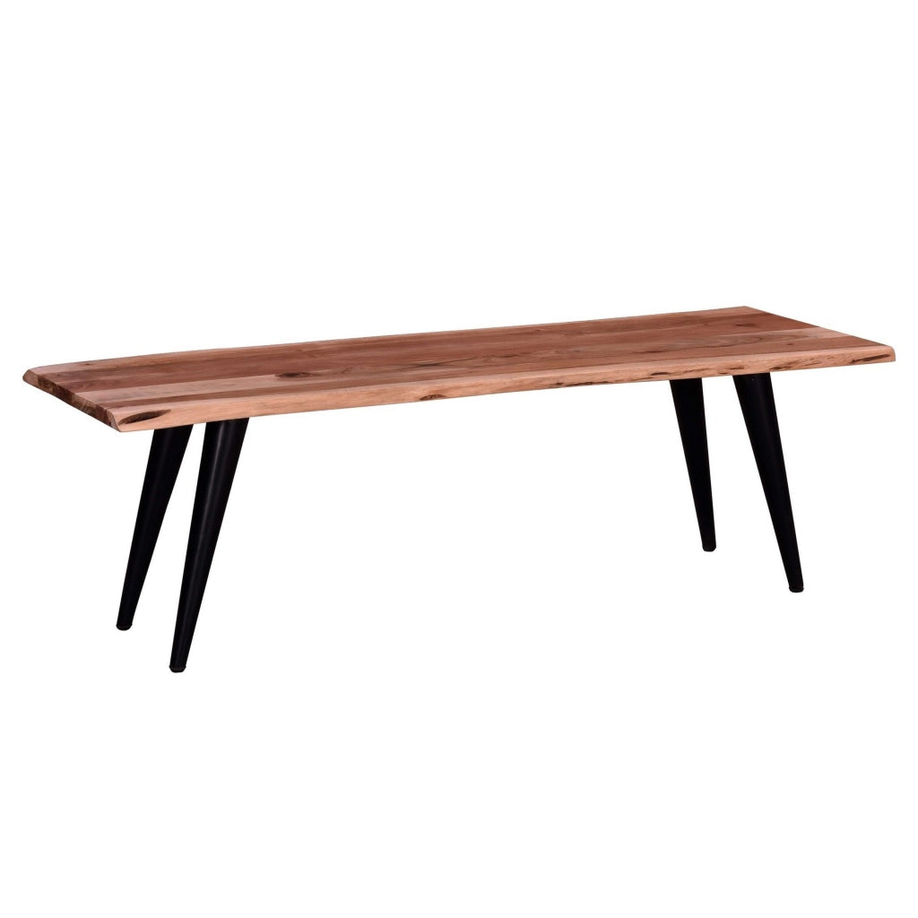 Zor 58 Inch Dining Bench, Live Edge Acacia Wood, Light Oak Brown, Black By Casagear Home