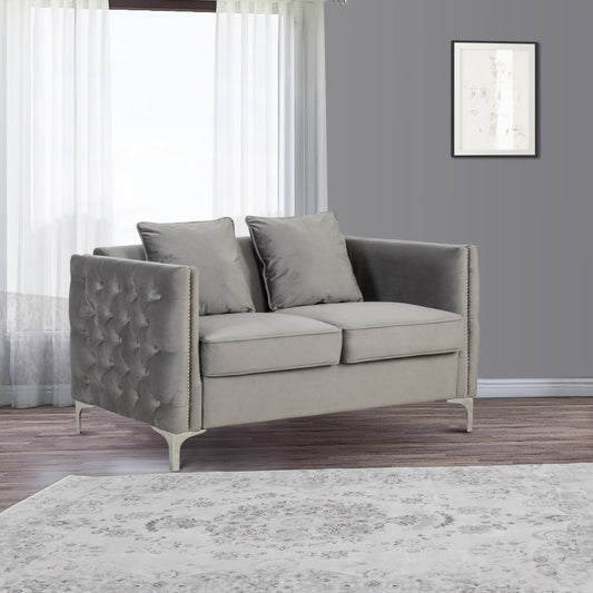 Zion Loveseat | 53" | Tufted | Nailhead Trim | Gray Velvet