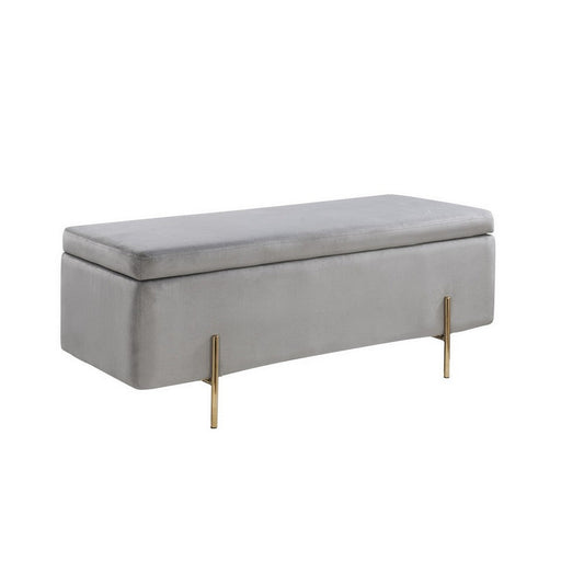 Jaxon 45 Inch Storage Bench with Wood Frame, Gold Metal Legs, Gray Velvet By Casagear Home