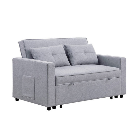 Jayce 56 Inch Convertible Sleeper Loveseat with Side Pocket, Light Gray By Casagear Home
