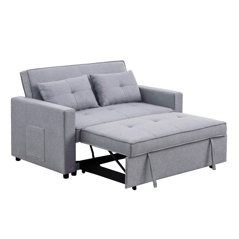 Jayce 56 Inch Convertible Sleeper Loveseat with Side Pocket Light Gray By Casagear Home BM286634