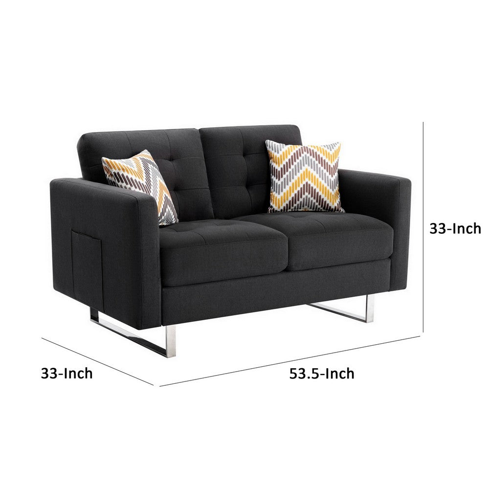 Caden 54 Inch Modern Loveseat with Side Pocket and 2 Pillows Dark Gray By Casagear Home BM286688