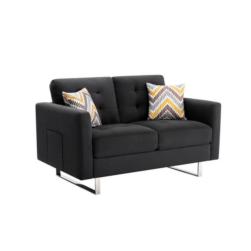 Caden 54 Inch Modern Loveseat with Side Pocket and 2 Pillows, Dark Gray By Casagear Home
