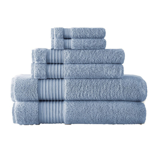 Gem 6 Piece Towel Set, Soft Turkish Cotton, Absorbent Texture, Denim Blue By Casagear Home