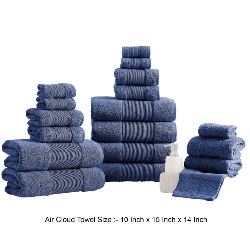 Lyra 18 Piece Ultra Soft Towel Set Absorbent Textured Cotton Navy Blue By Casagear Home BM287496