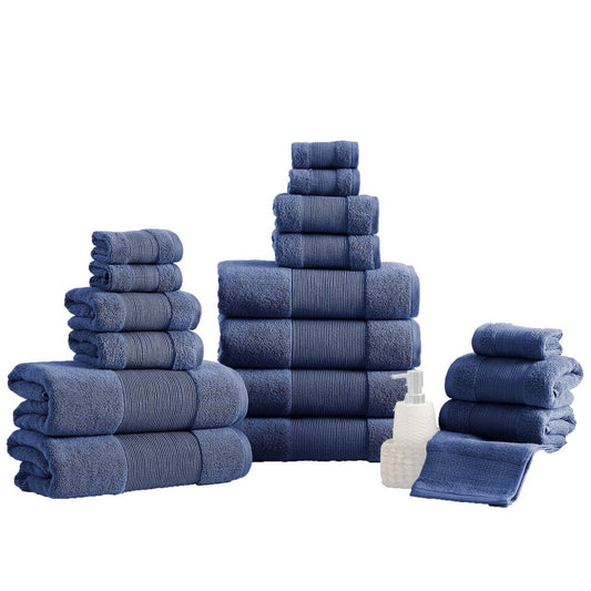 Lyra 18 Piece Ultra Soft Towel Set, Absorbent Textured Cotton, Navy Blue By Casagear Home