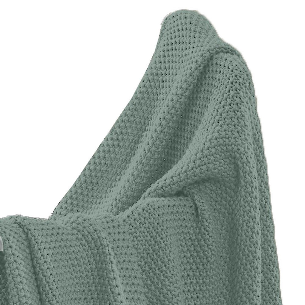 Nick 50 x 70 Soft Throw Blanket Acrylic Knit Pom Pom Accents Ivy Green By Casagear Home BM287503
