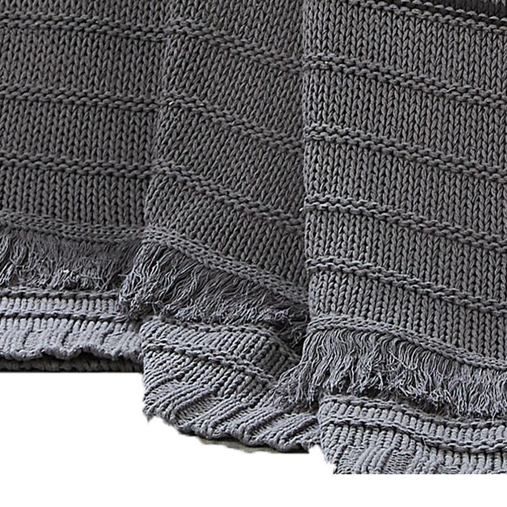 Kai 50 x 70 Throw Blanket with Fringes Soft Knitted Cotton Gray By Casagear Home BM287504