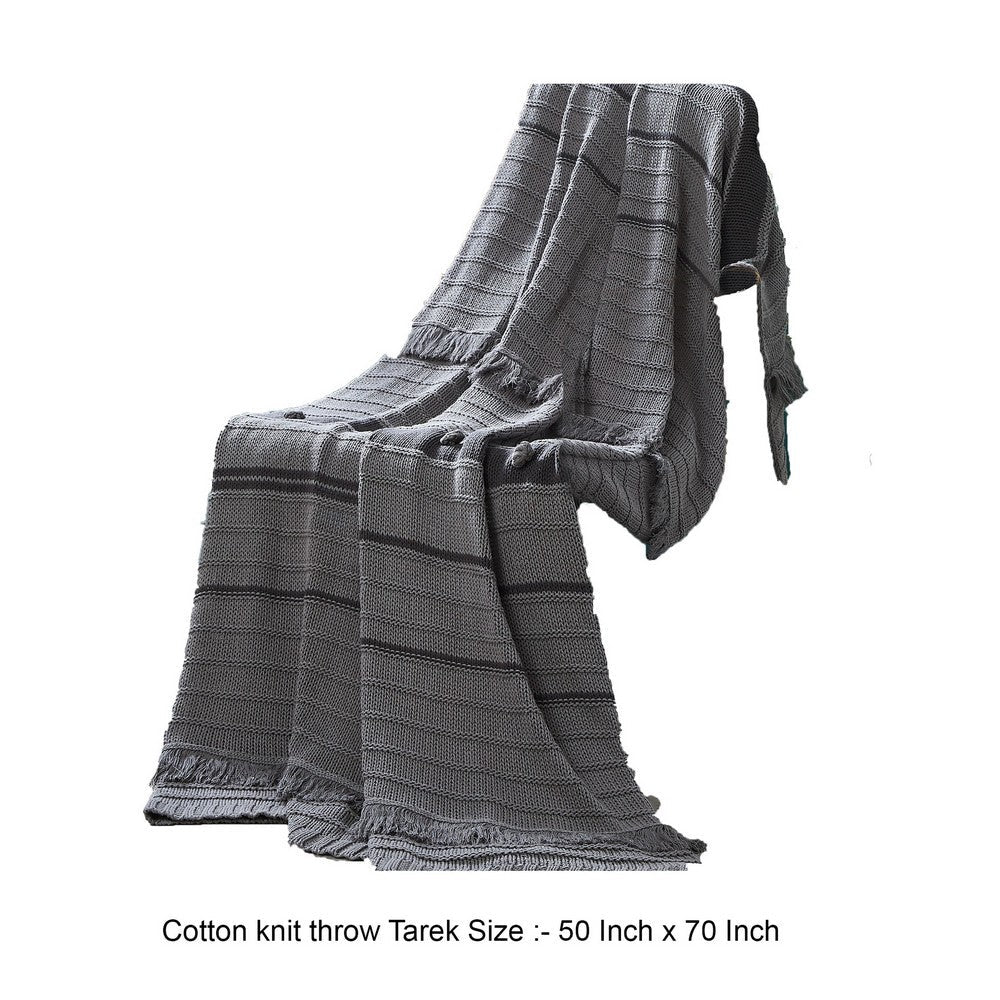 Kai 50 x 70 Throw Blanket with Fringes Soft Knitted Cotton Gray By Casagear Home BM287504