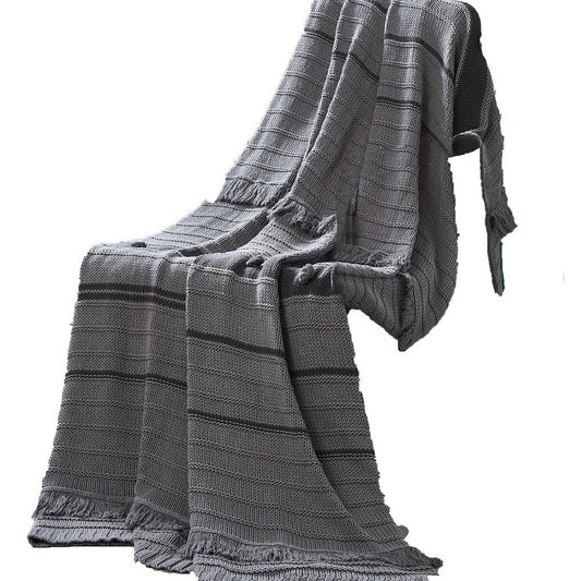 Kai 50 x 70 Throw Blanket with Fringes, Soft Knitted Cotton, Gray By Casagear Home