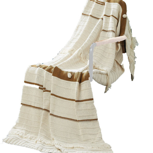 Kai Throw Blanket | 50 x 70 | Soft Knitted Cotton | Ivory Gold