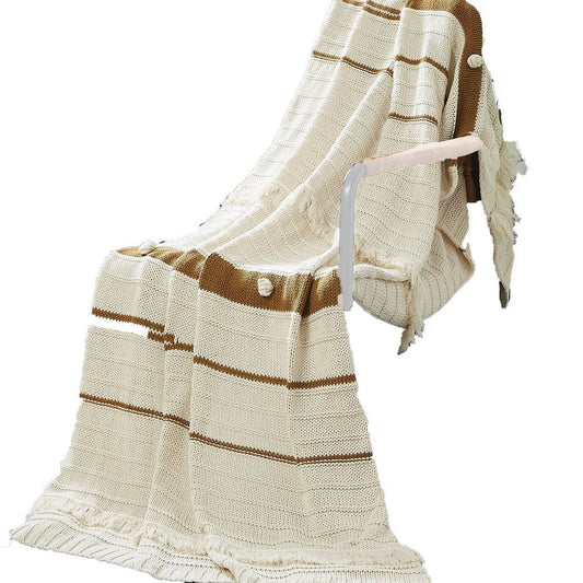 Kai Throw Blanket | 50 x 70 | Soft Knitted Cotton | Ivory Gold
