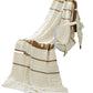 Kai 50 x 70 Throw Blanket with Fringes, Soft Knitted Cotton, Ivory, Gold By Casagear Home