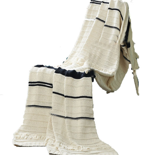 Kai Throw Blanket | 50 x 70 | Soft Knitted Cotton | Ivory Black