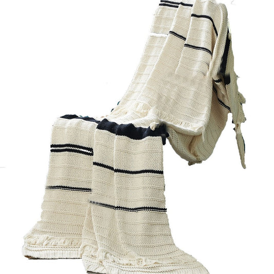 Kai Throw Blanket | 50 x 70 | Soft Knitted Cotton | Ivory Black